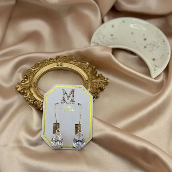 Mia Charro Gold-Tone Cubic Zirconia Drop Earrings - Picture 3 of 4